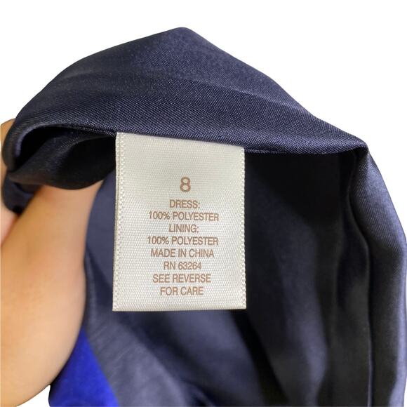 DB Women's Dress Fit & Flare Navy And Gold Sleeveless V-Neck Midi Back Zip 8 - Picture 6 of 6